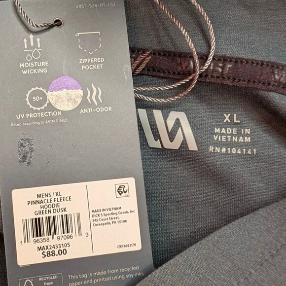 Men's VRST Pinnacle Fleece Hoodie Green Dusk - Picture 8 of 8